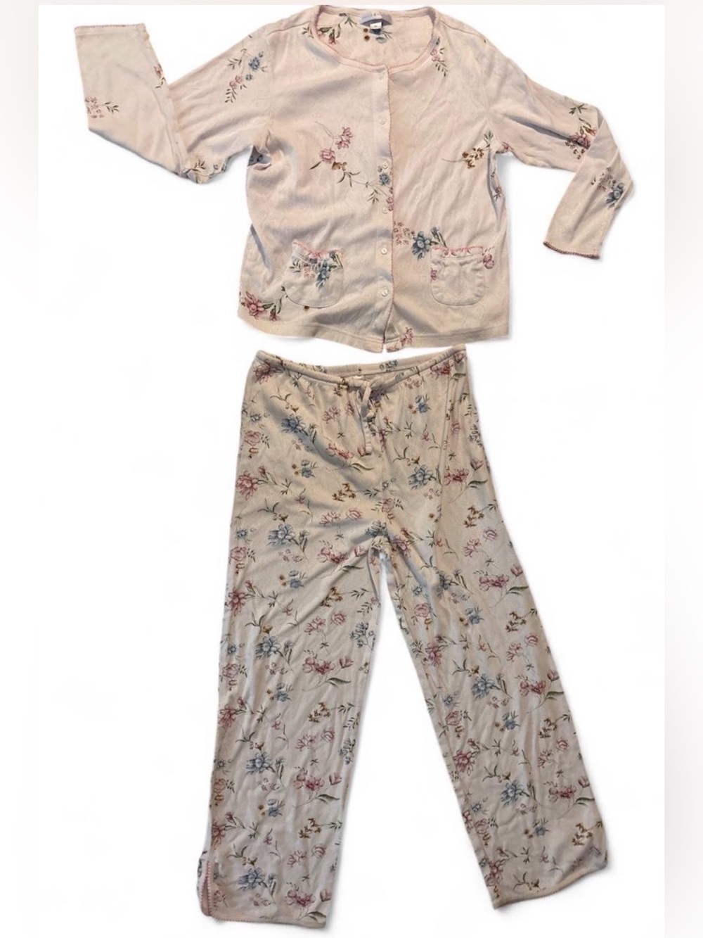 Midnight by Carole Hochman Cream Floral Button-Up Pajama Set